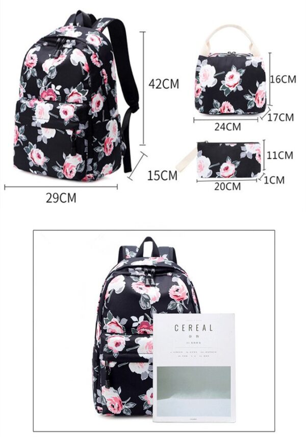 Mochila Kit  Floral com Lancheira Termica e uma Bolsa Porta Celular