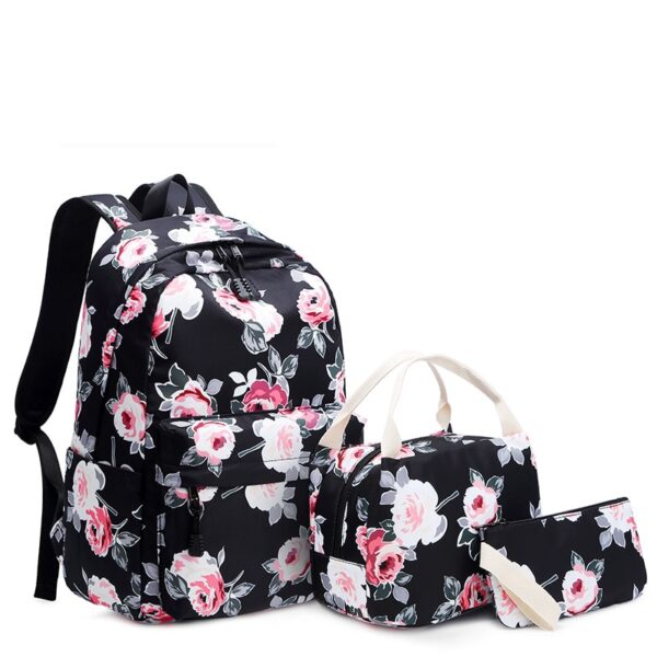 Mochila Kit  Floral com Lancheira Termica e uma Bolsa Porta Celular