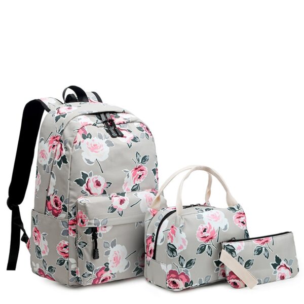 Mochila Kit  Floral com Lancheira Termica e uma Bolsa Porta Celular